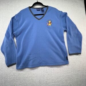 Disney Pooh Womens Large Fleece Pullover V-Neck Sweater Winnie the Pooh & Piglet